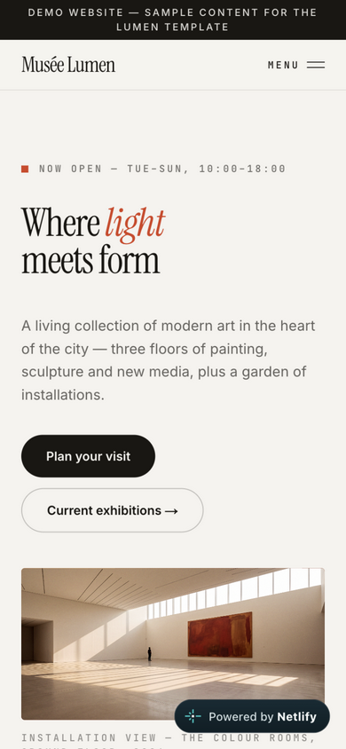 Version mobile de l’accueil du Musée Lumen